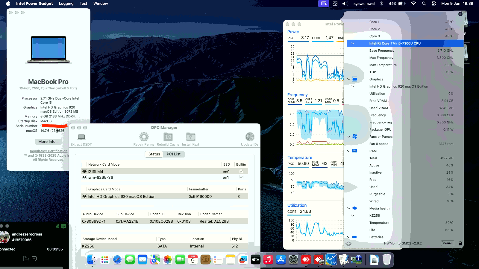 Success Hackintosh macOS Sonoma 14.7.6 Build 23H626 in Lenovo Thinkpad T470S